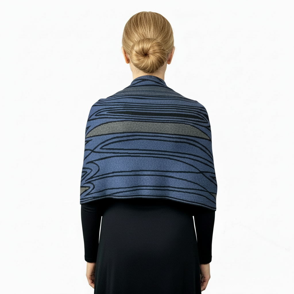 Mid Century Denim Blue Black Charcoal Shawl Scarve Wrap