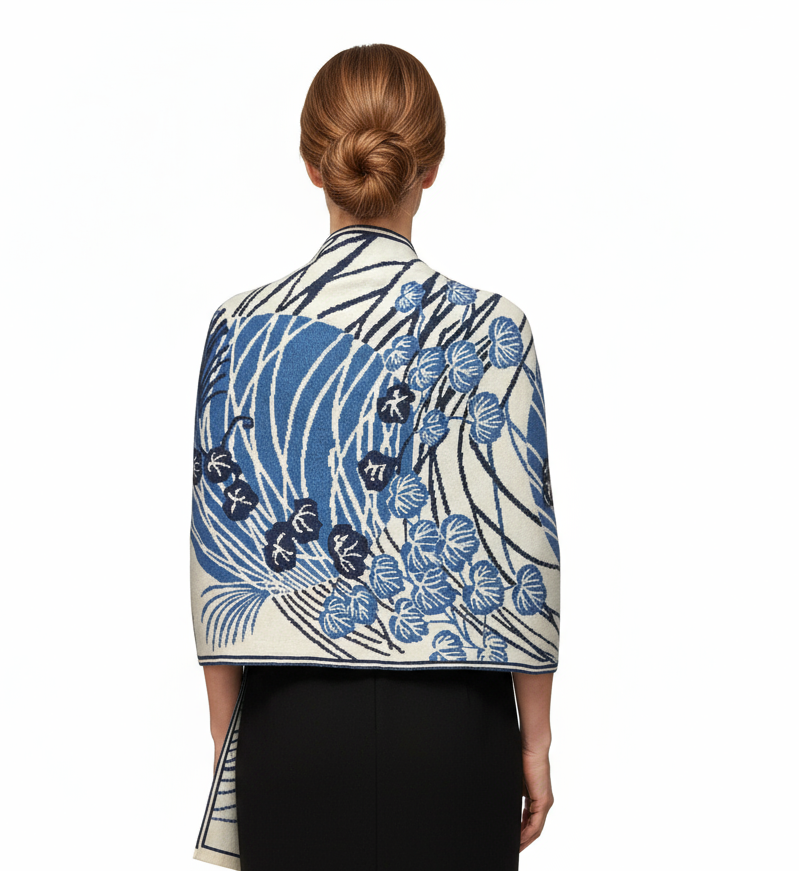 Moonscape Shawl Wrap Cream, Denim, Light Blue