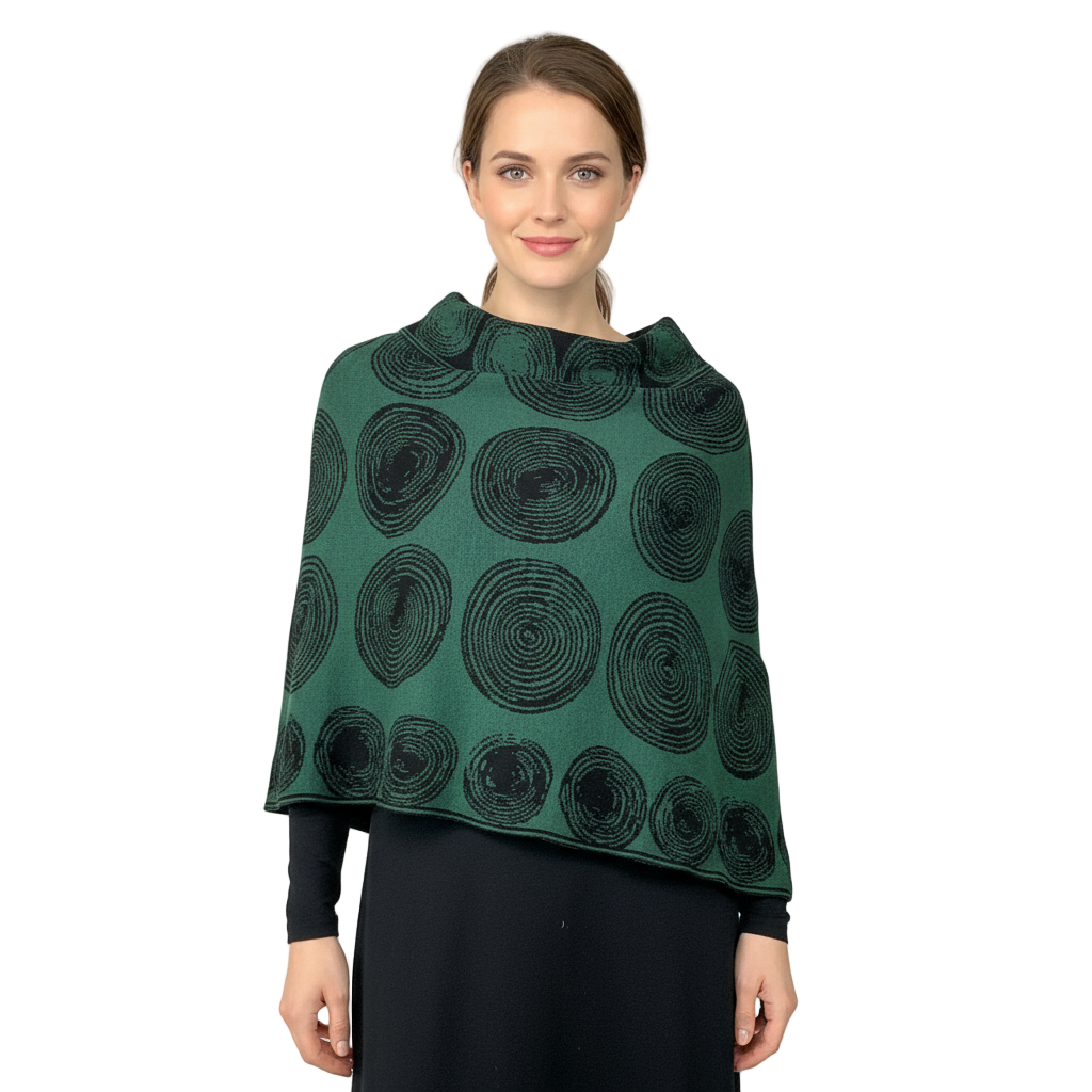 Spirals Hunter Green Black Shawl Scarf Wrap