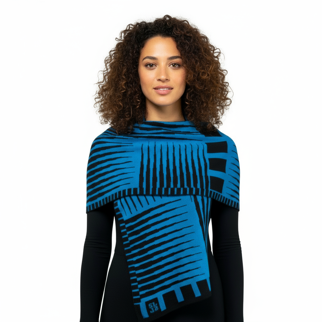 Tides: Reversible Black Turquoise Shawl Scarf Wrap