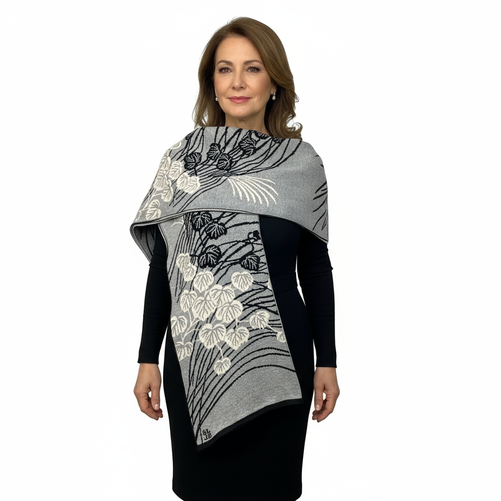 Moonscape Shawl Wrap Light Grey, Cream, Black