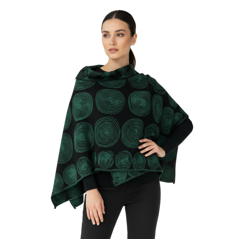 Spirals  Reversible Black  Hunter Green Shawl Scarf Wrap