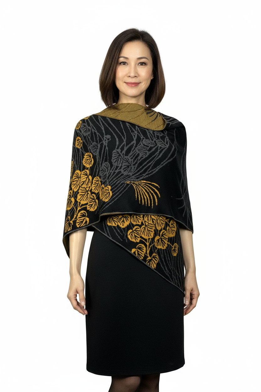 Moonscape Shawl Wrap Black, Dark Grey, Gold
