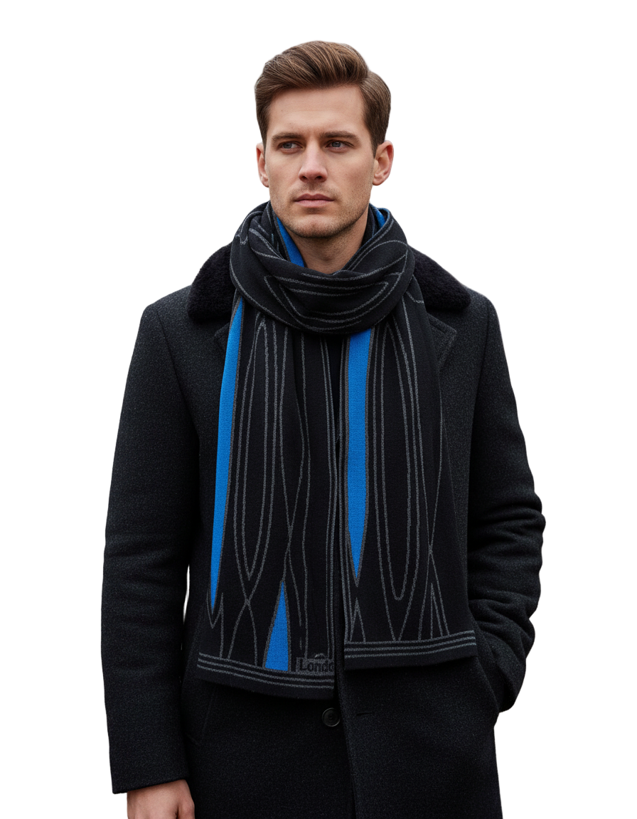 Mid Century Black, Grey, Turquoise Scarf