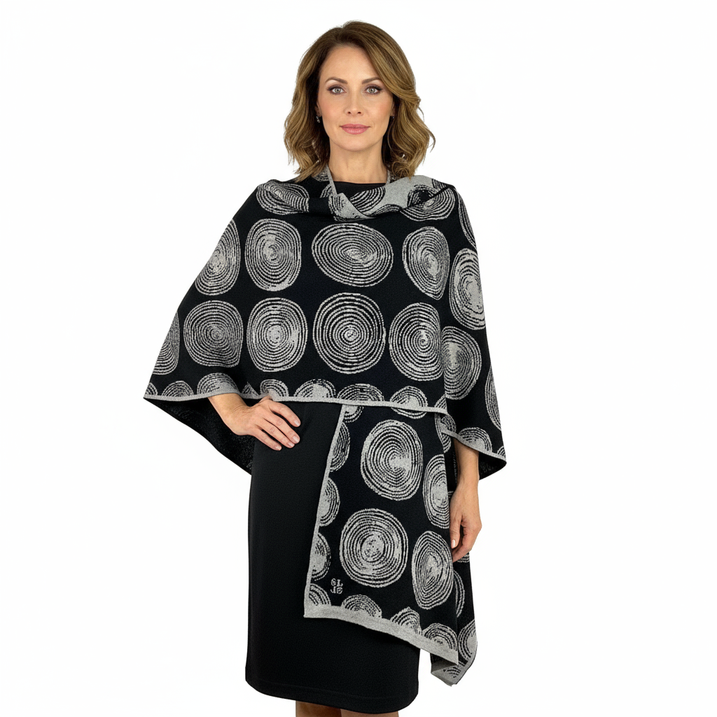 Spirals Cape Black & Light Grey