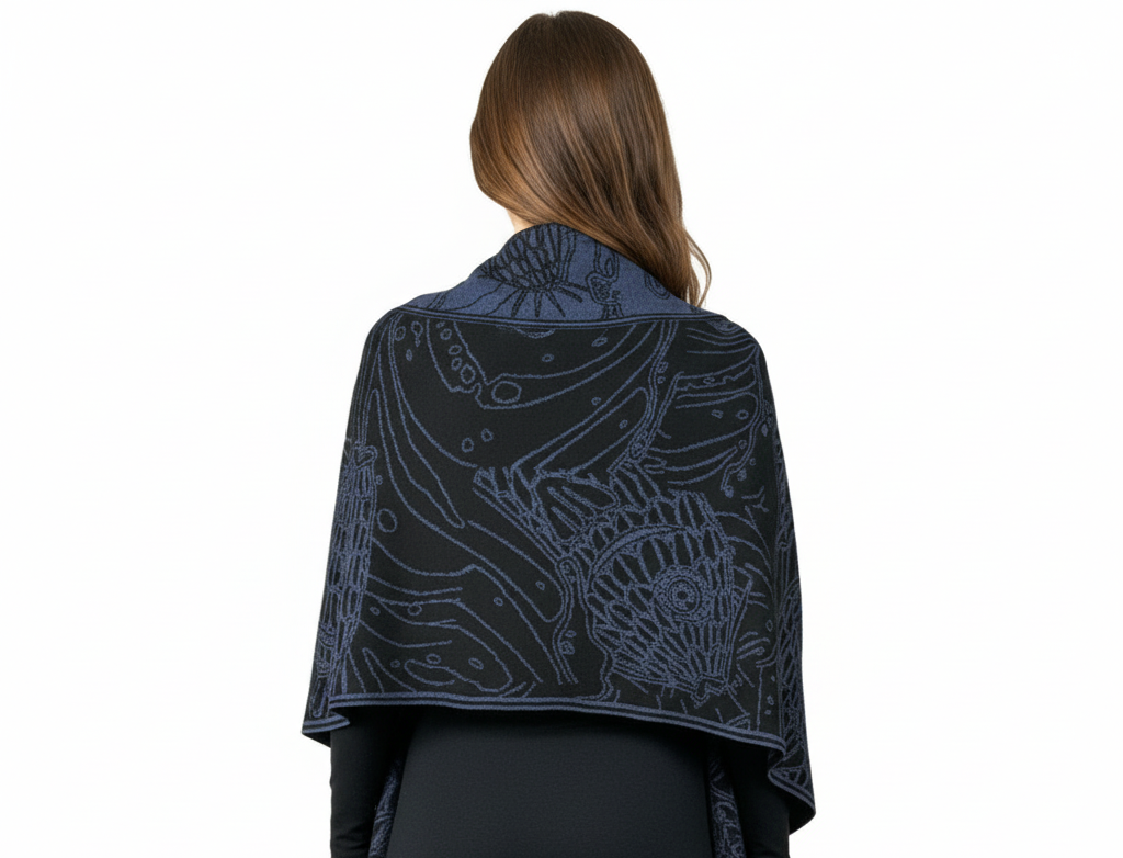 Ocean Shawl Scarf Wrap Denim and Black