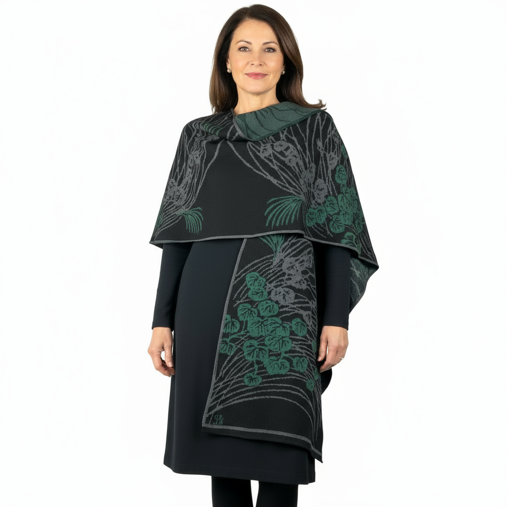 Moon Vine Cape Black, Grey, Hunter Green