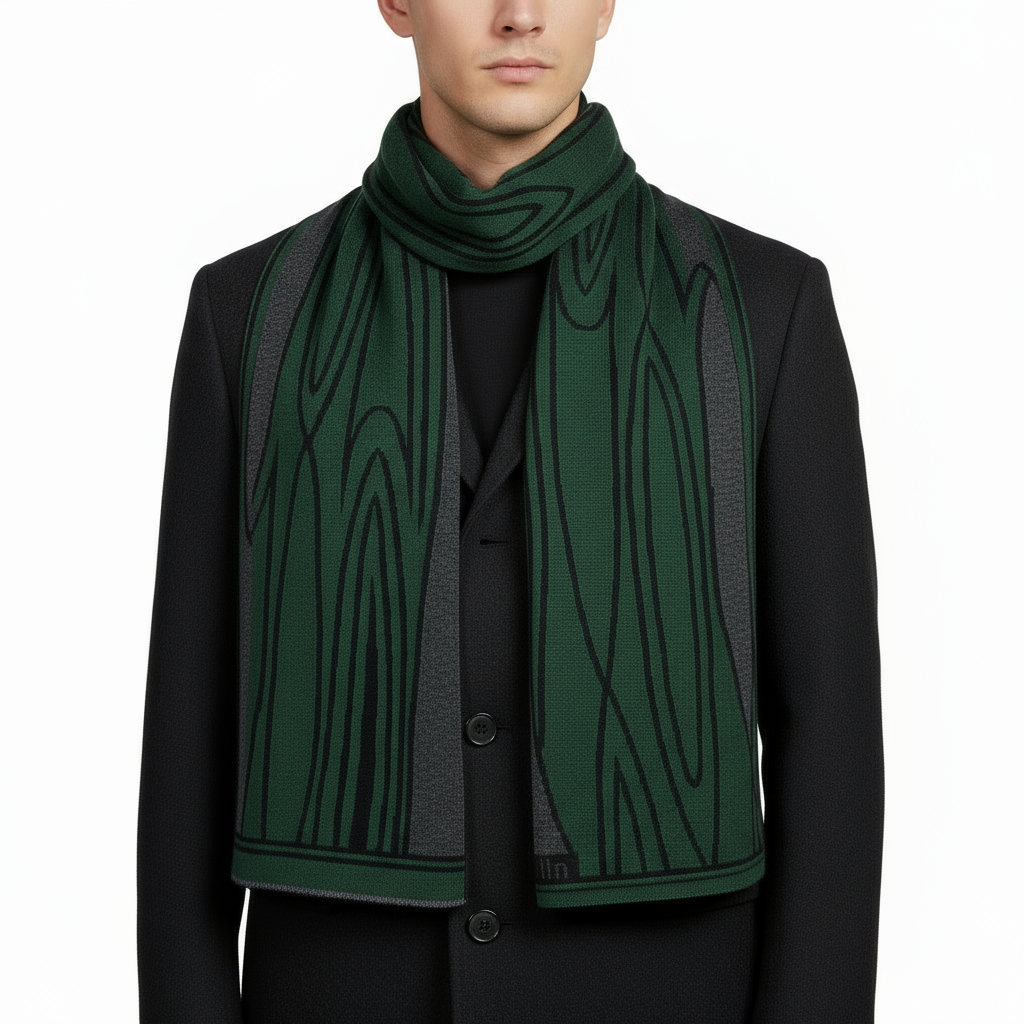 Mid Century Hunter Green Charcoal Black Shawl Scarve Wrap