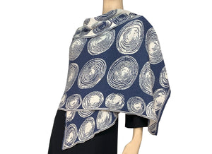 Spirals Denim Cream  Reversible Shawl Scarf Wrap