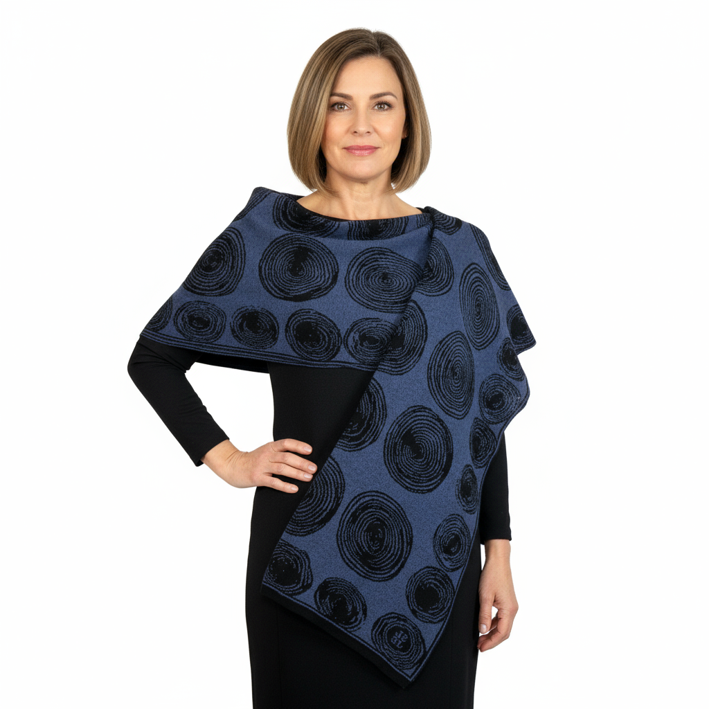 Spirals Denim Black Shawl Scarve Wrap