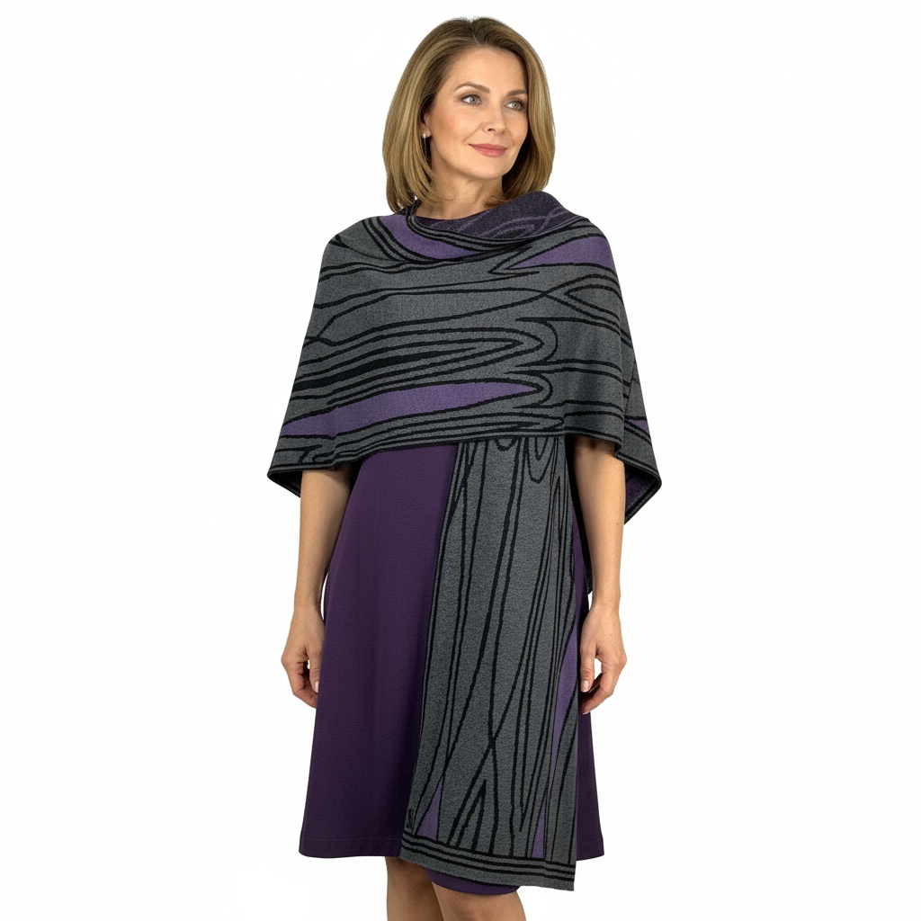 Mid Century Charcoal,  Black and Purple