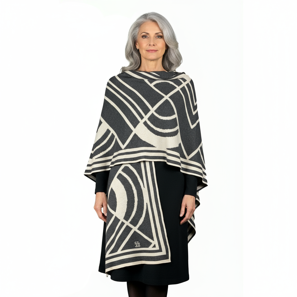 Deco Cape Charcoal and Cream