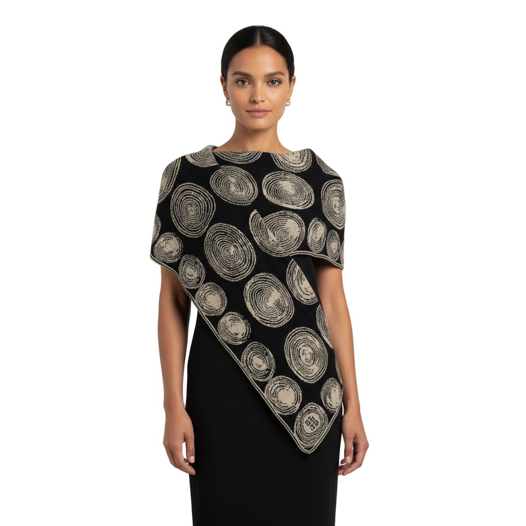 Spirals Black and Sand Shawl Scarve Wrap