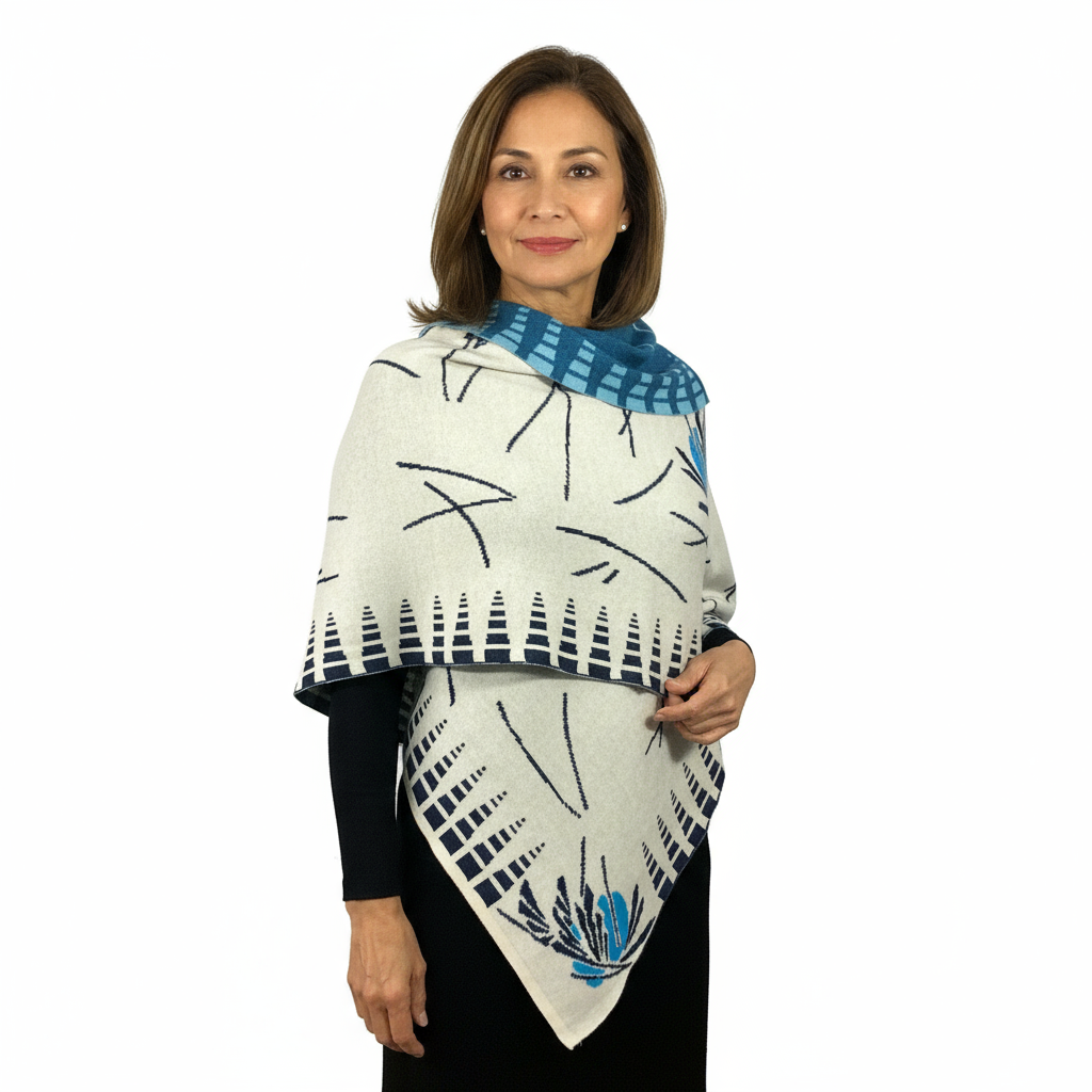 Blossom Cream Denim Peppermint Shawl Scarf Wrap