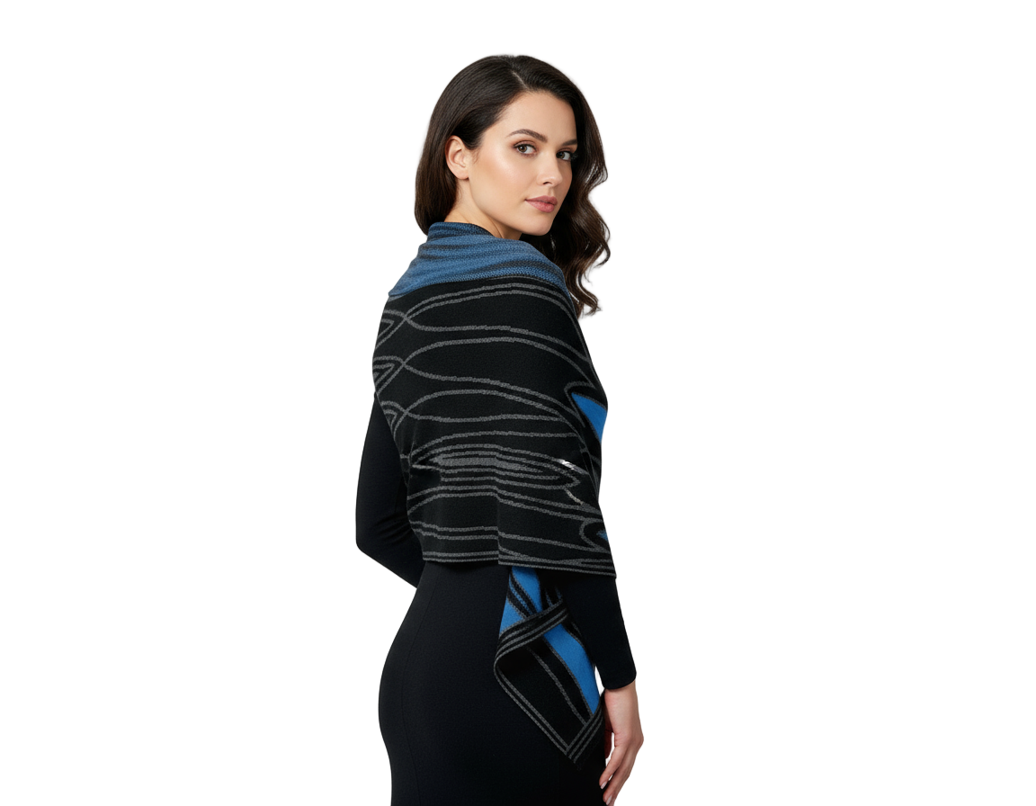 Mid Century Black, Grey, Turquoise Scarf