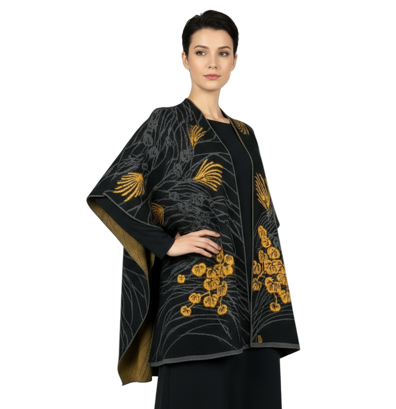 Moon Vine Cape Black, Grey, Gold
