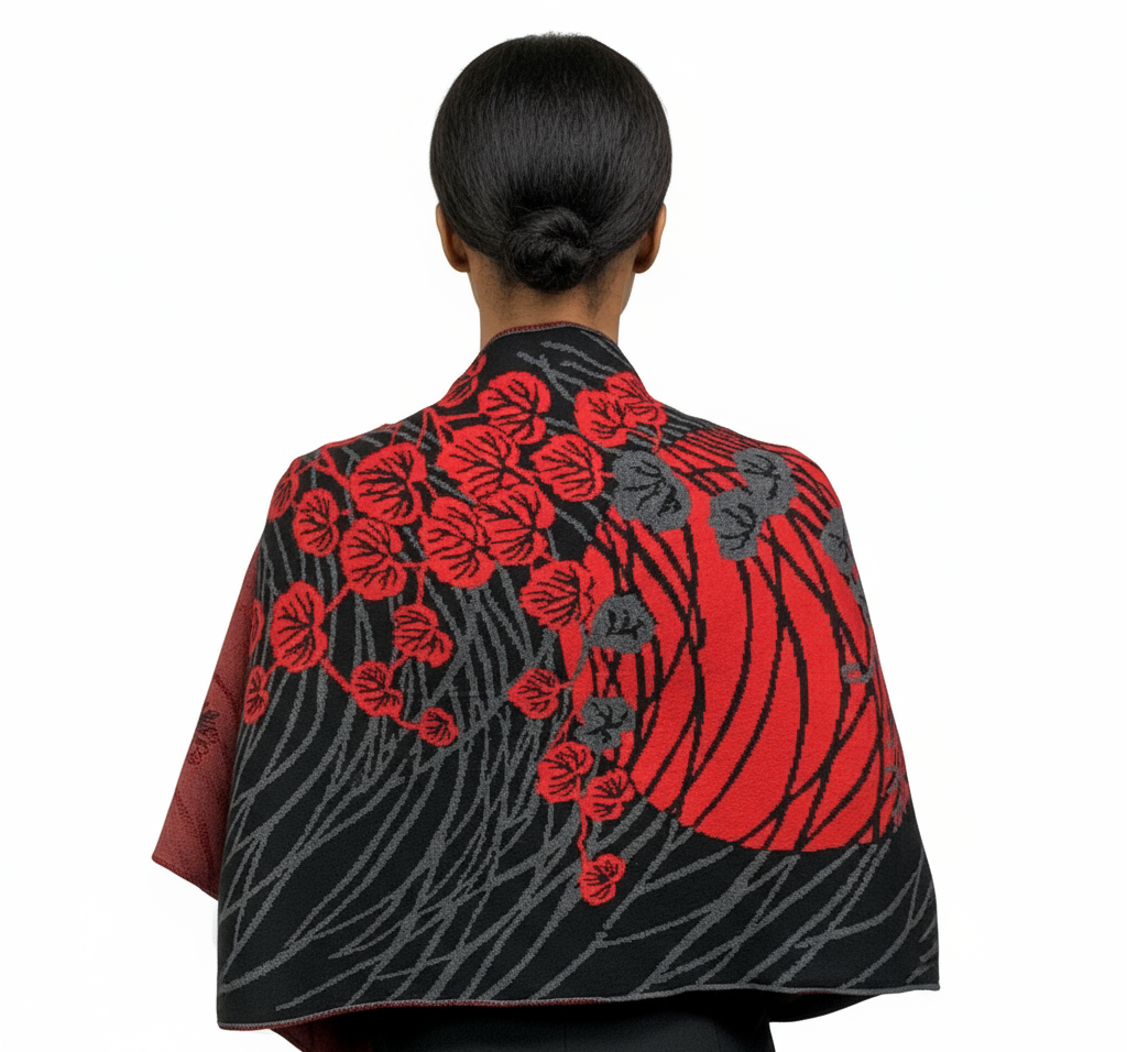 Moonscape Shawl Wrap Black, Dark Grey, Red