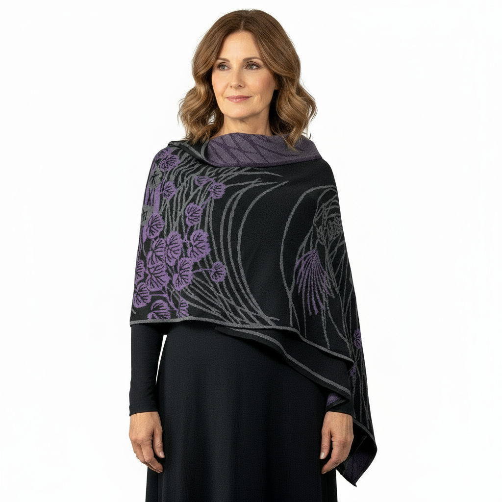 Moonscape Shawl Wrap Black, Dark Grey, Purple
