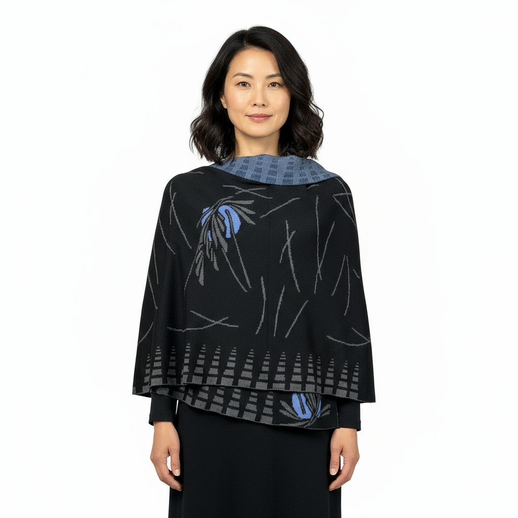 Black Grey Light Blue Shawl Scarf Wrap