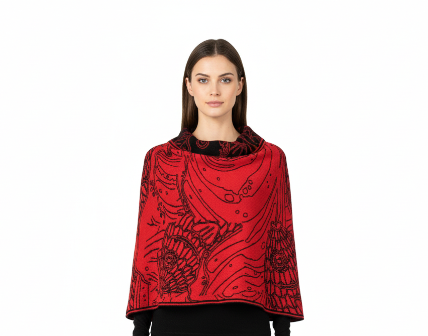 Ocean Shawl Scarf Wrap Black and Red