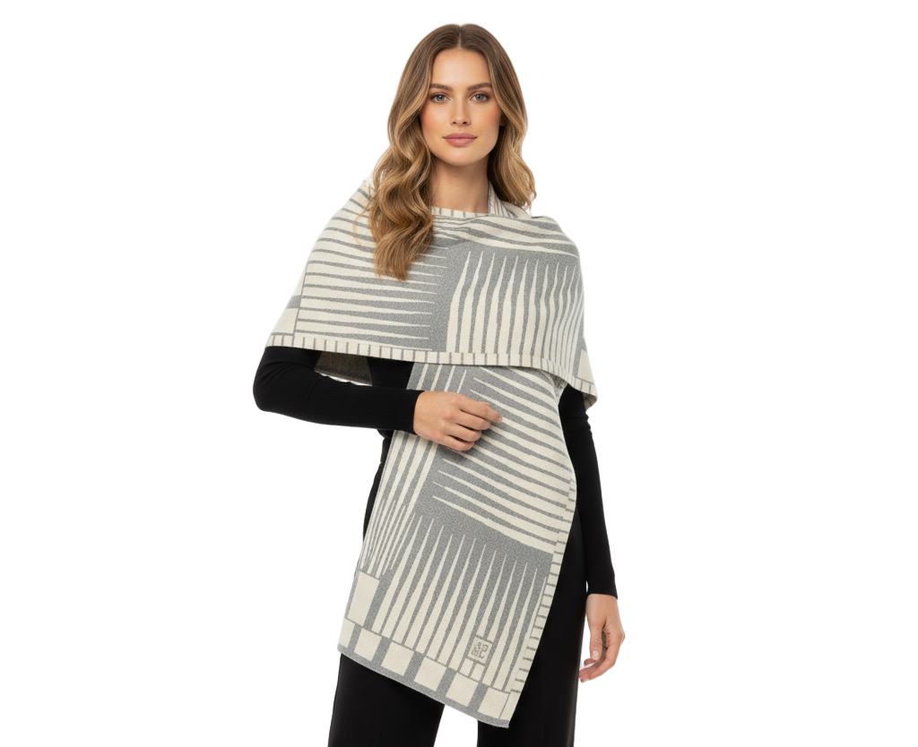 Tides: Reversible cream/light grey Shawl Scarf Wrap