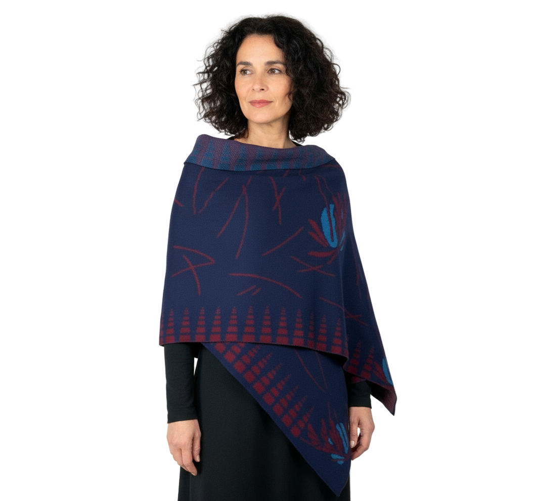 Navy, Cabernet, Light Blue Shawl Scarf Wrap