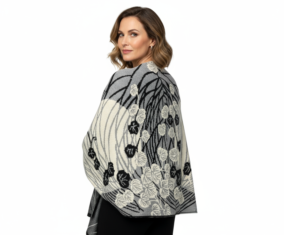 Moonscape Shawl Wrap Light Grey, Cream, Black