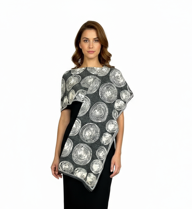 Spirals Charcoal Cream Shawl Scarf Wrap