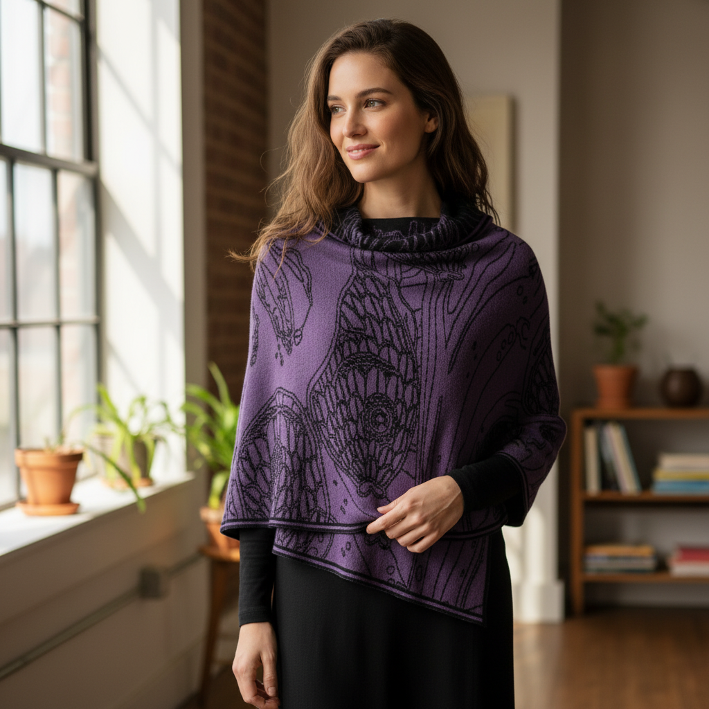 Ocean Shawl Scarf Wrap Purple and Black