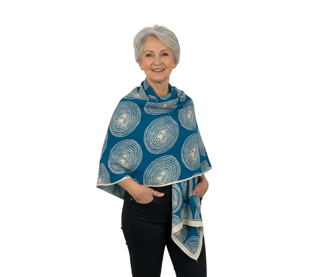 Spirals Turquoise Cream Shawl Scarf Wrap