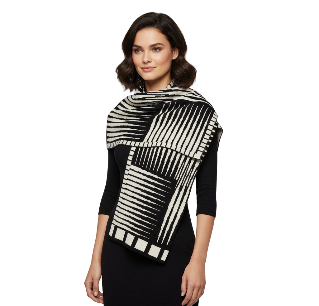 Tides: Reversible black/cream Shawl Scarf Wrap