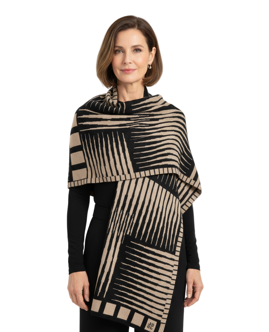 Tides: Reversible black/sand Shawl Scarf Wrap
