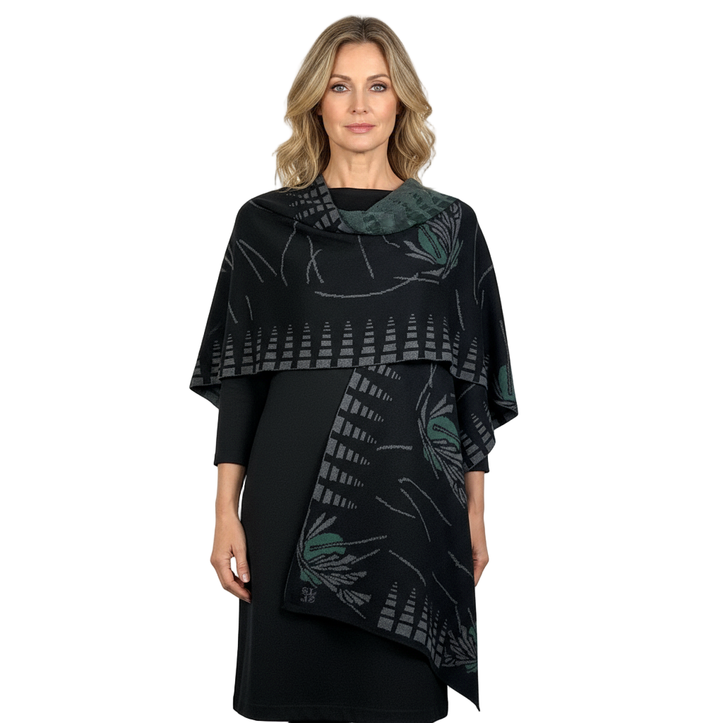 Blossom Cape  Black, Charcoal, Hunter Green