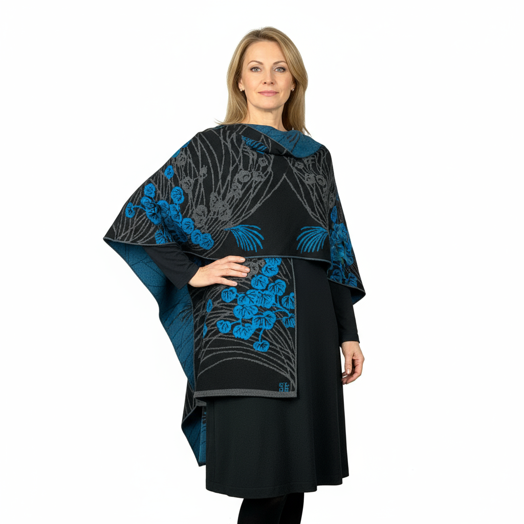Moon Vine Cape Black, Grey, Turquoise