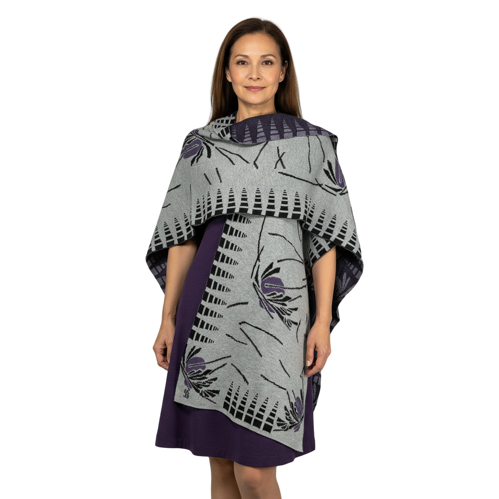 Blossom Cape Light Grey, Black, Purple