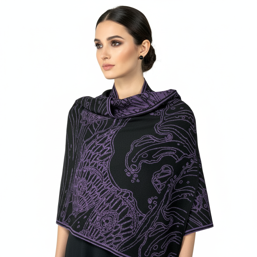 Ocean Shawl Scarf Wrap Purple and Black