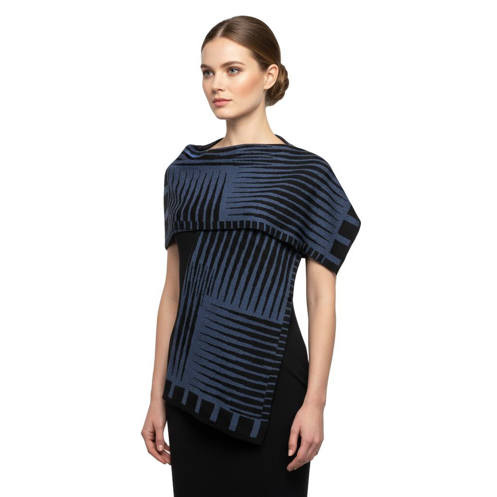 Tides: Reversible black/denim Shawl Scarf Wrap