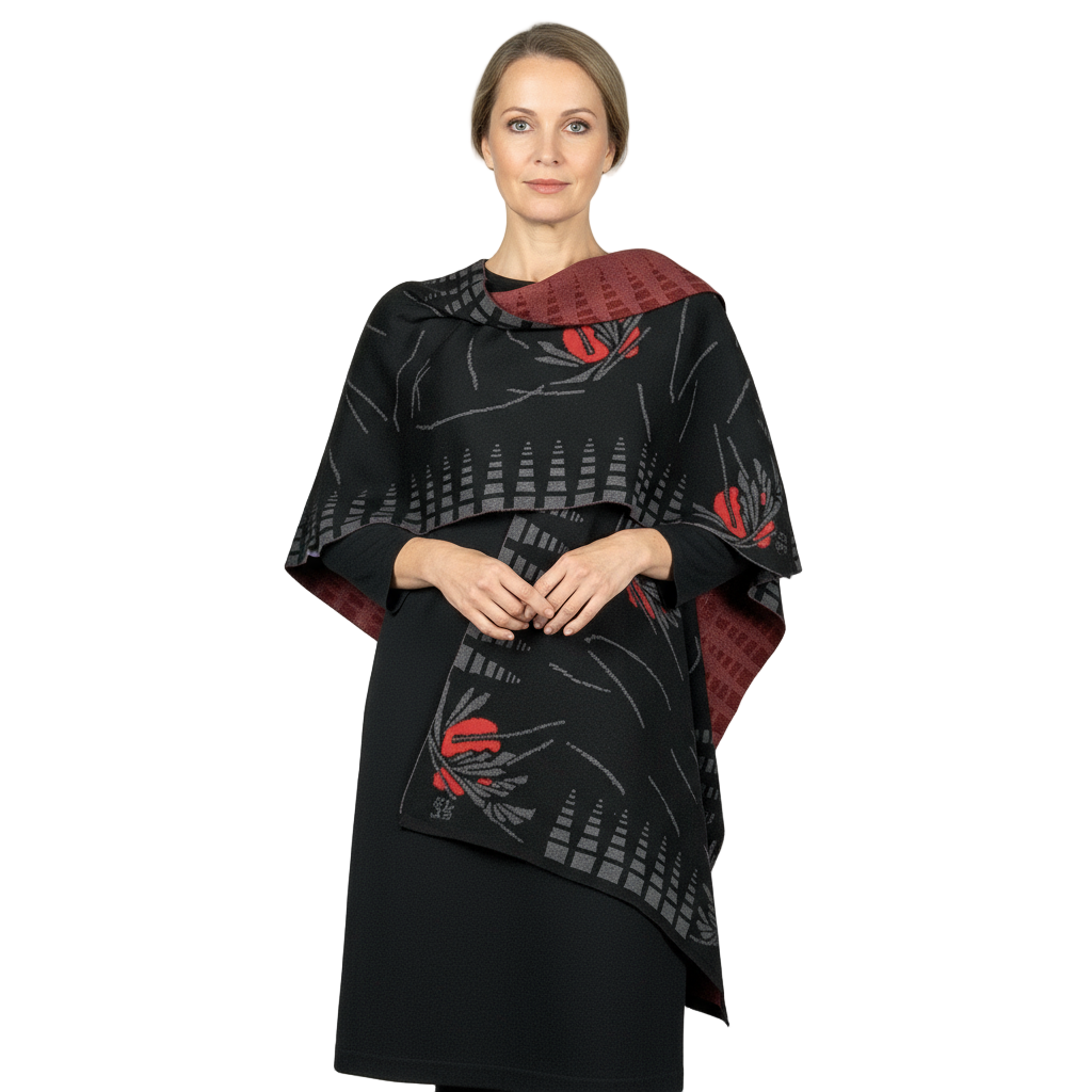 Blossom Cape  Black Charcoal Red