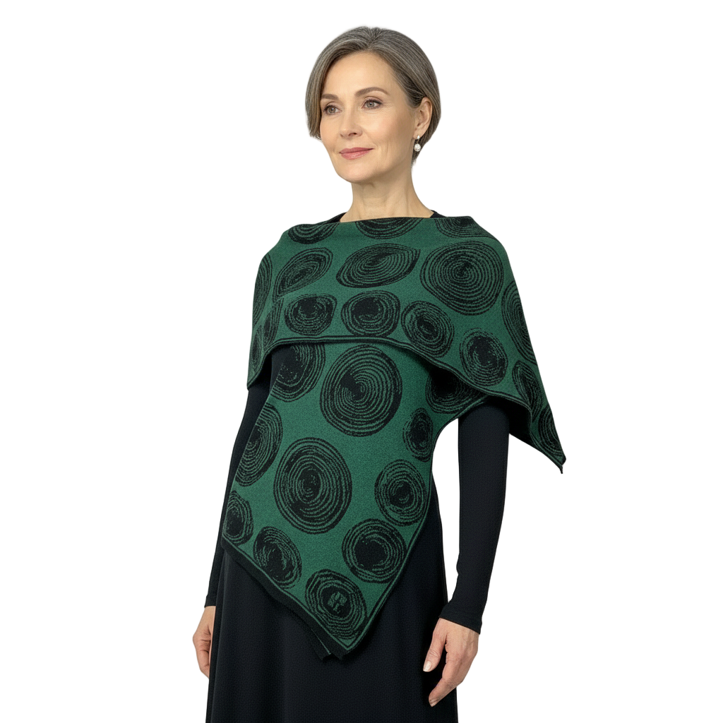 Spirals Hunter Green Black Shawl Scarf Wrap