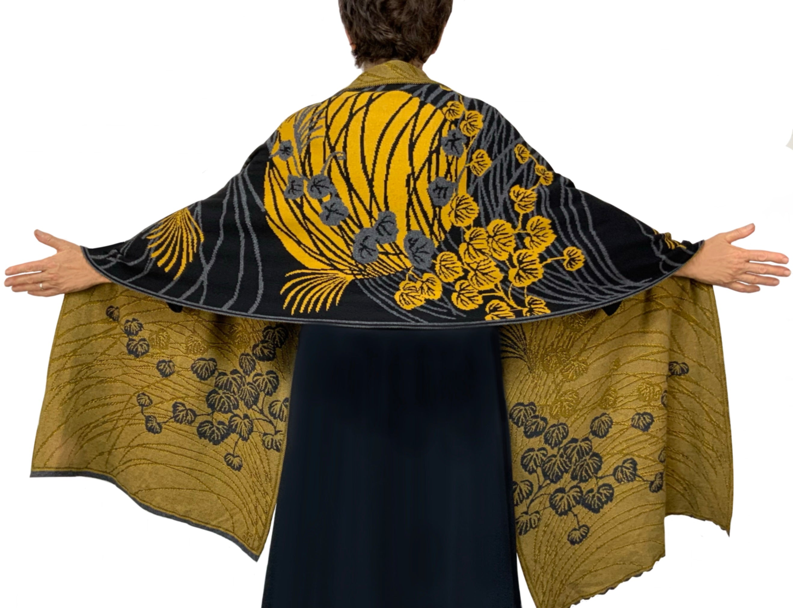 Moonscape Shawl Scarf Wrap Black, Dark Grey, Gold