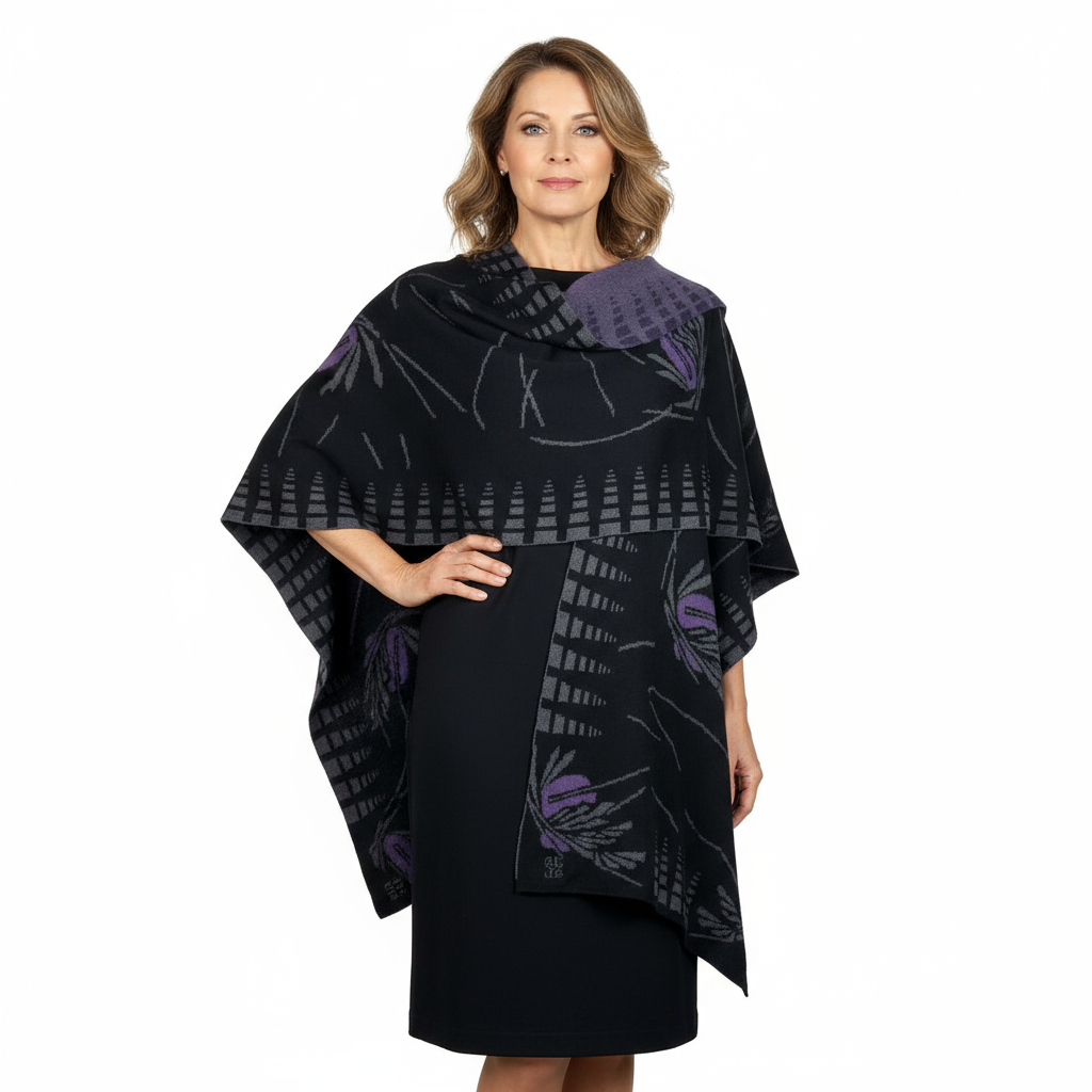 Blossom Cape  Black Charcoal Purple