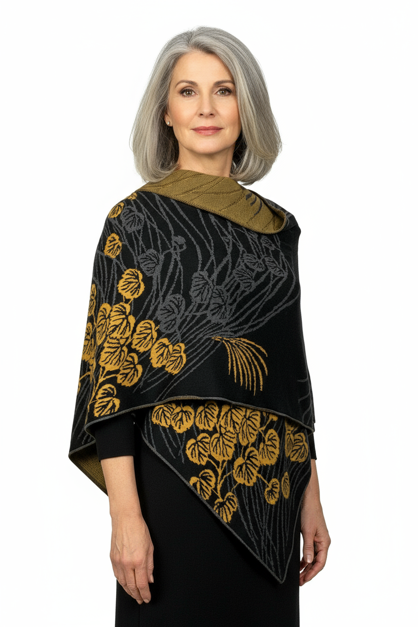 Moonscape Shawl Wrap Black, Dark Grey, Gold
