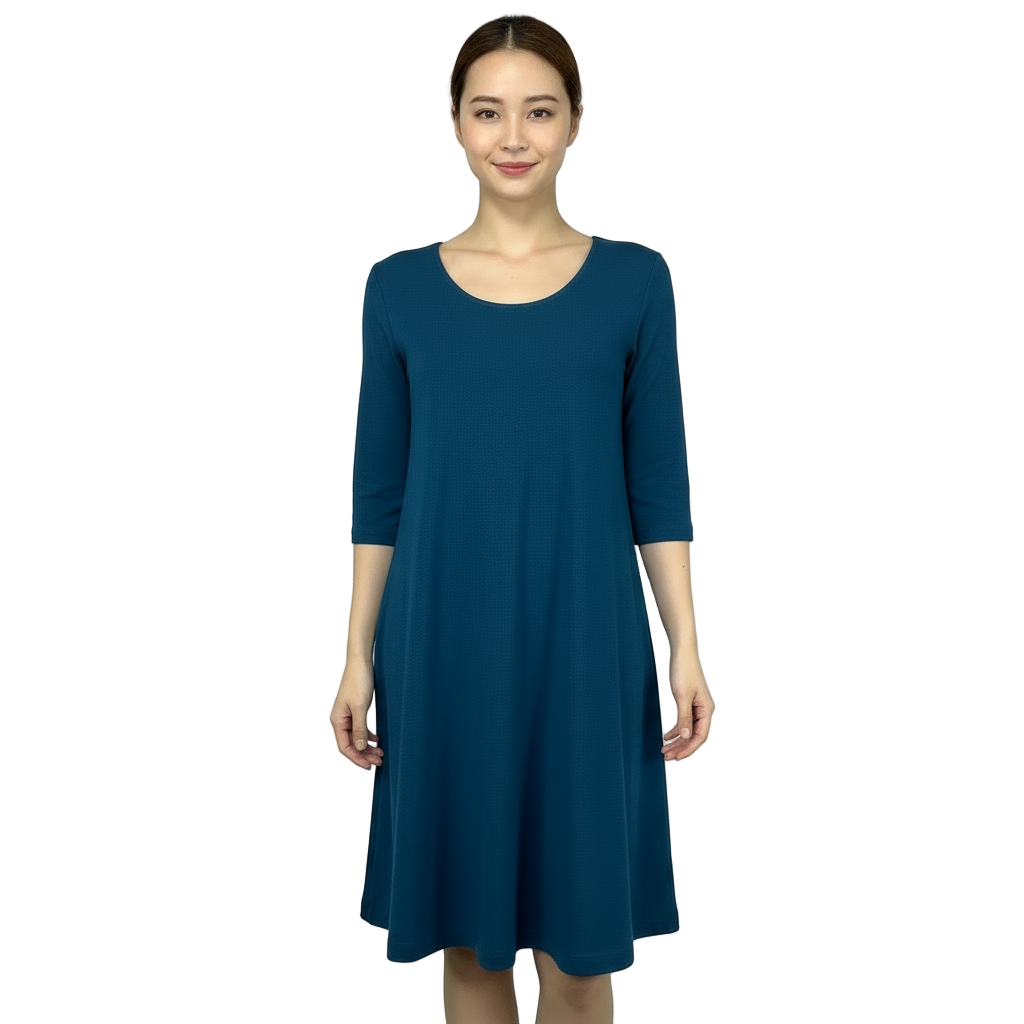 Solid Teal Cotton Bamboo Alice Relaxed-Fit Dress