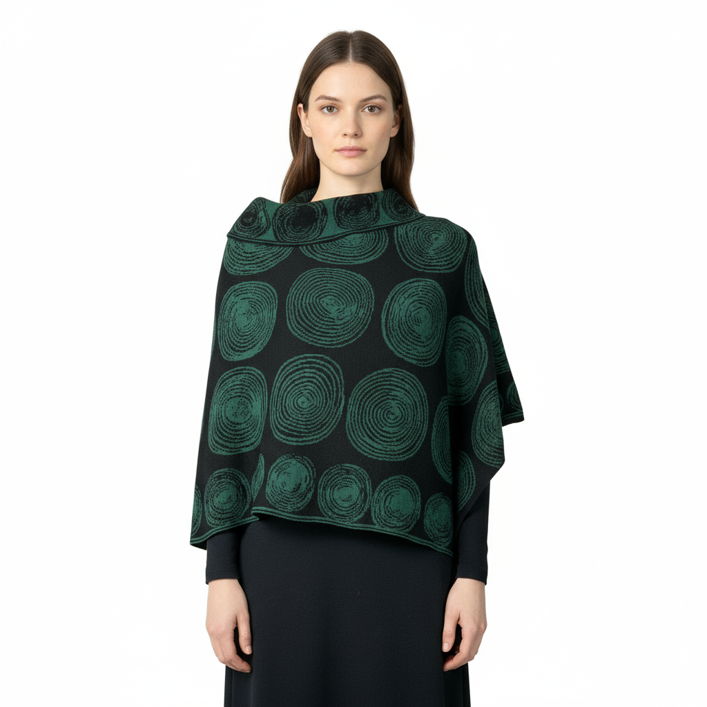 Spirals  Reversible Black  Hunter Green Shawl Scarf Wrap
