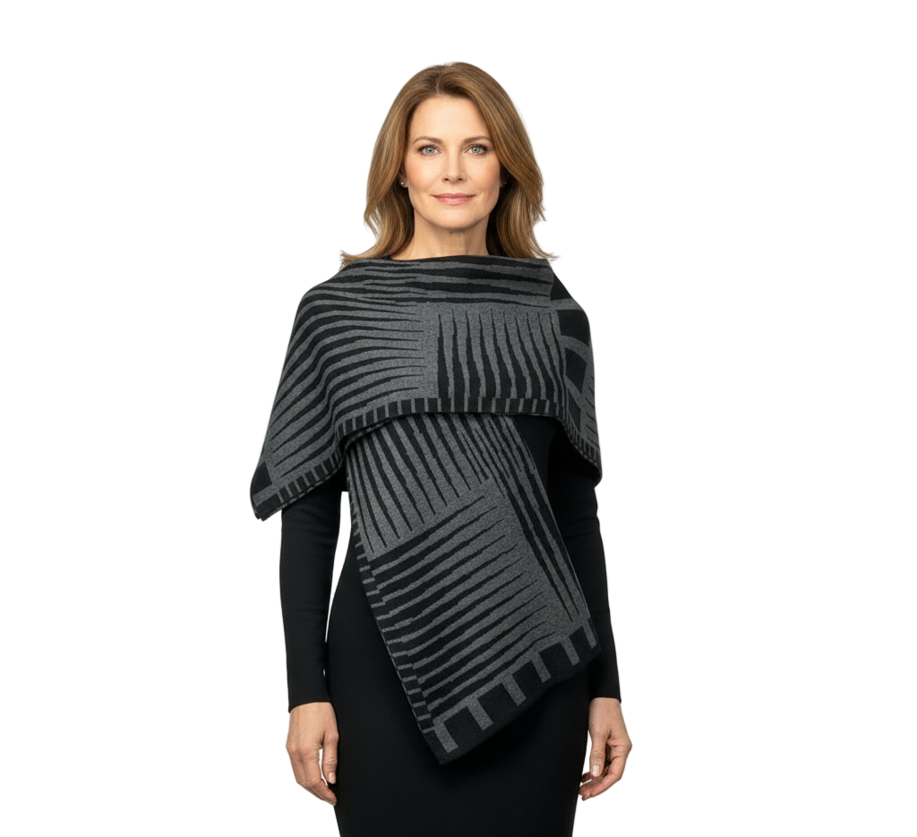 Tides: Reversible black/dark grey Shawl Scarf Wrap