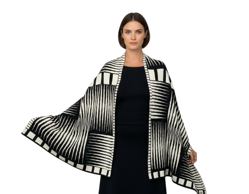 Tides: Reversible black/cream Shawl Scarf Wrap