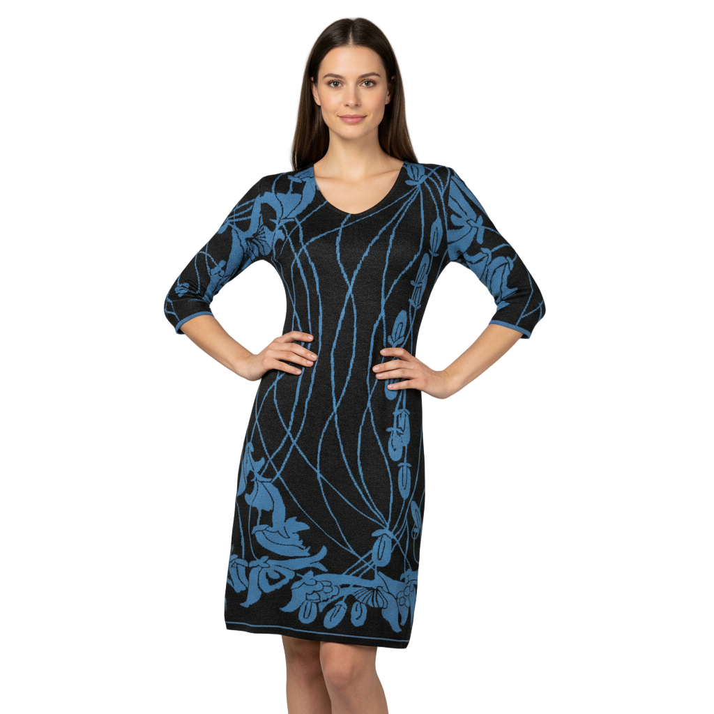 Water Lily Amanda Dress Charcoal and Mid Blue