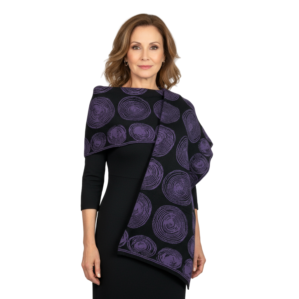Spirals Purple Black Shawl Scarve Wrap