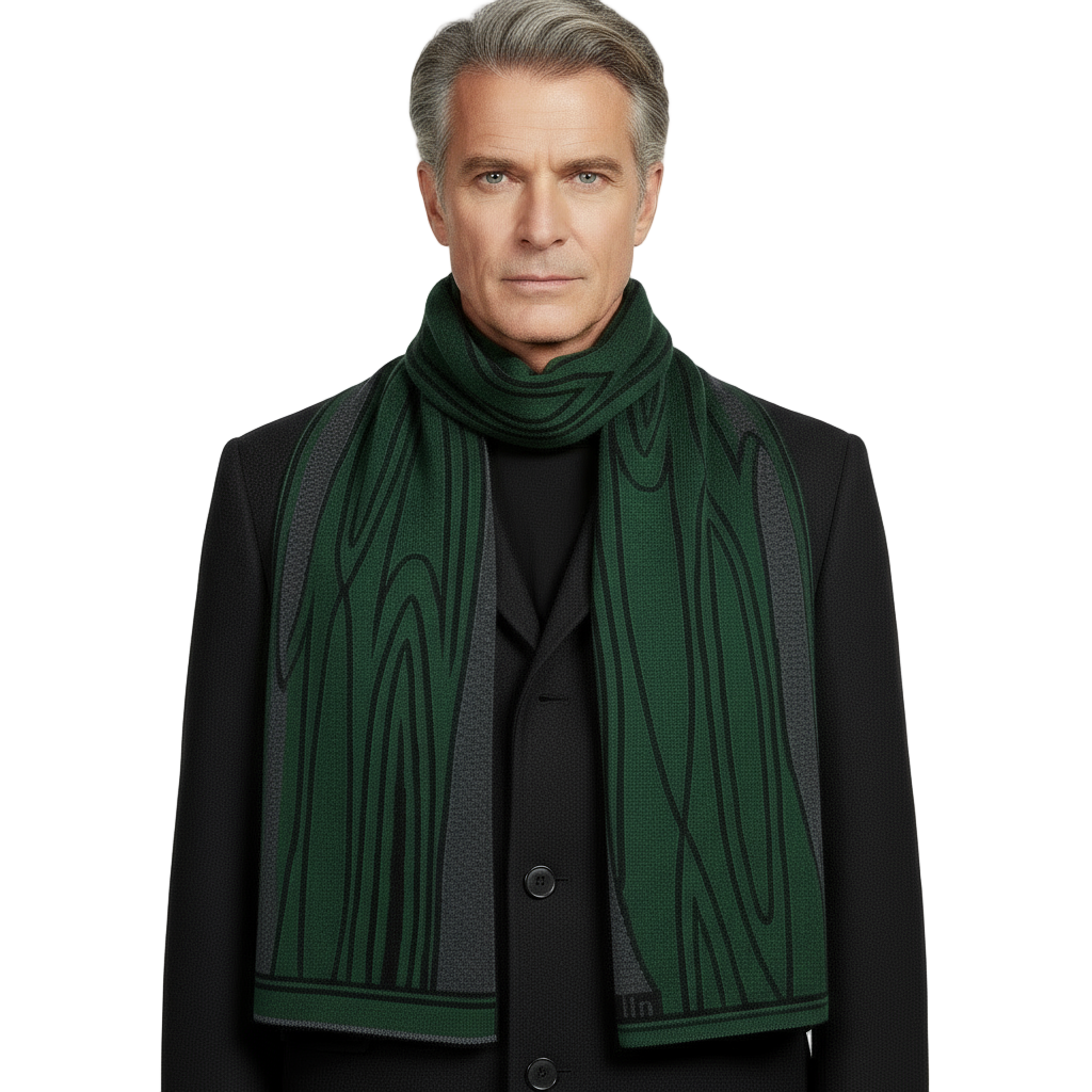 Mid Century Hunter Green Charcoal Black Shawl Scarve Wrap