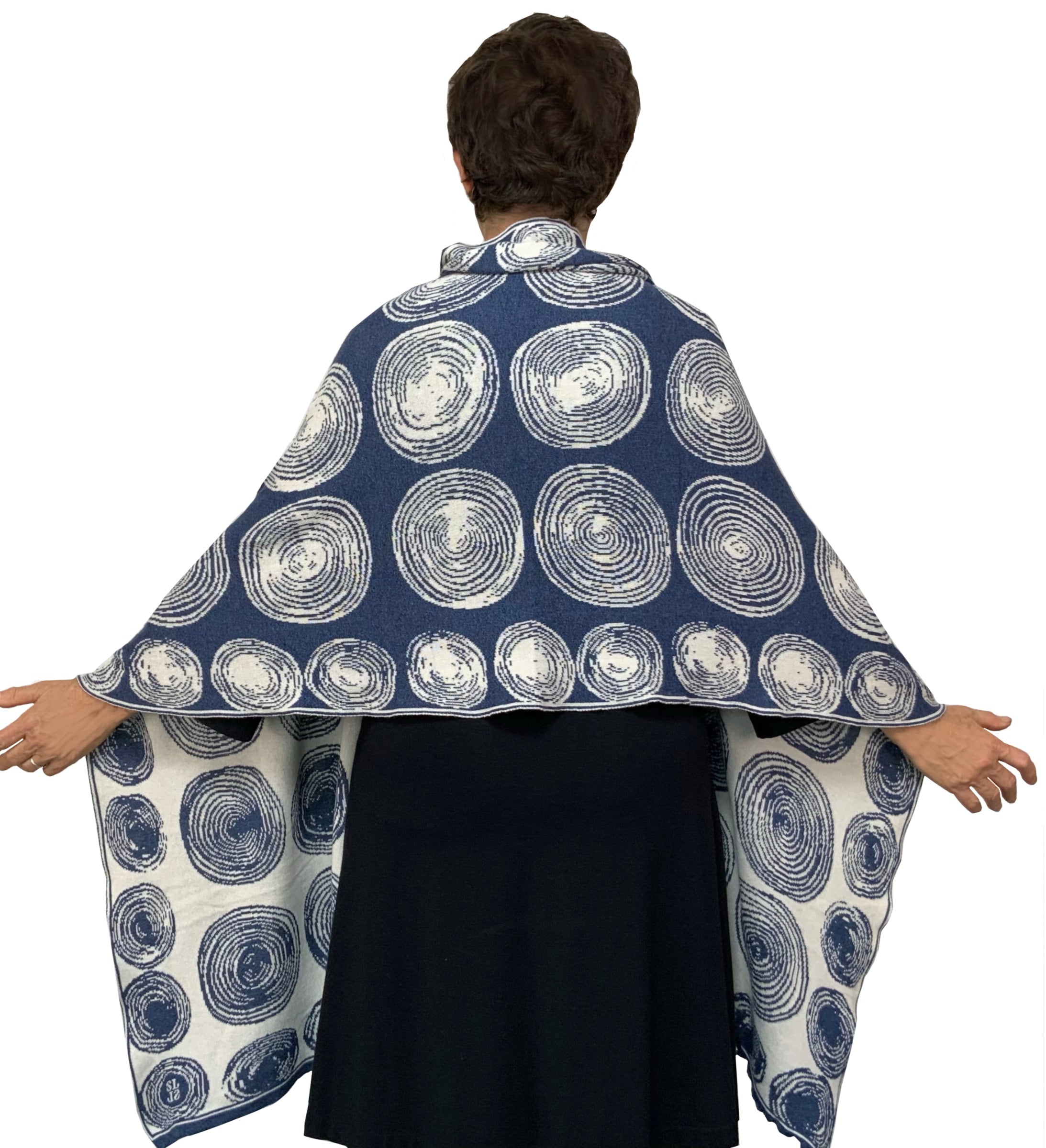 Spirals Denim Cream  Reversible Shawl Scarf Wrap